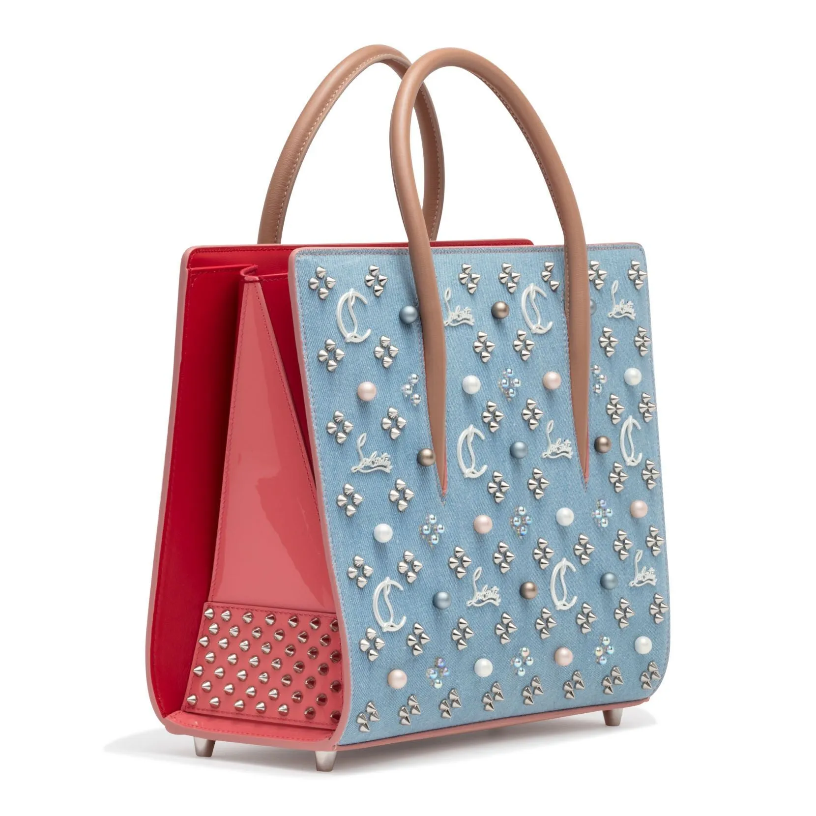 Christian Louboutin Paloma Loubinthesky Medium Blue Denim Pearl Tote Bag