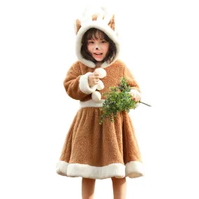 Christmas Clothes for Kids - Elk and Deer Coral Fleece Dress for Cosplay Festival