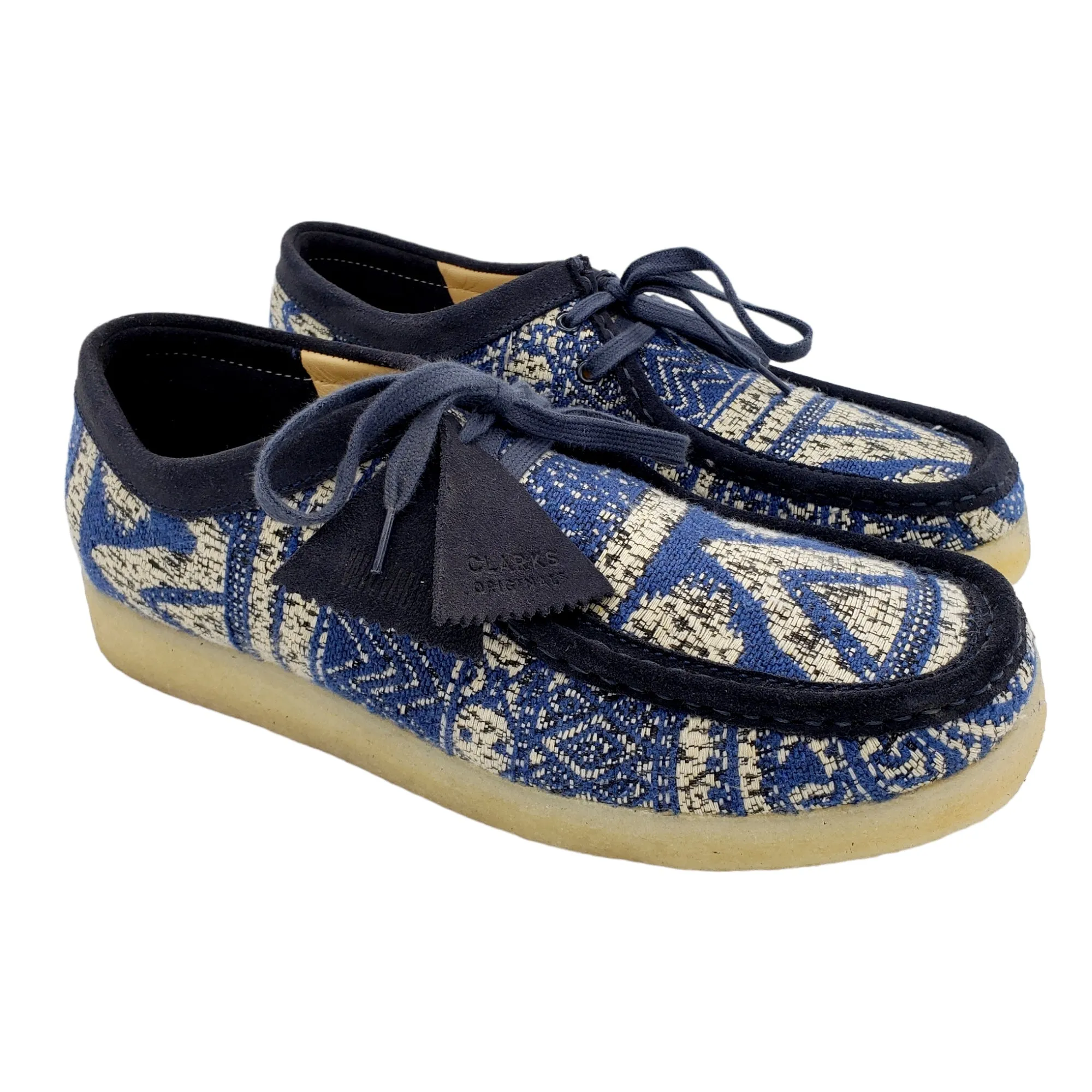 Clarks Wallabies Blue & White Tapestry Boots