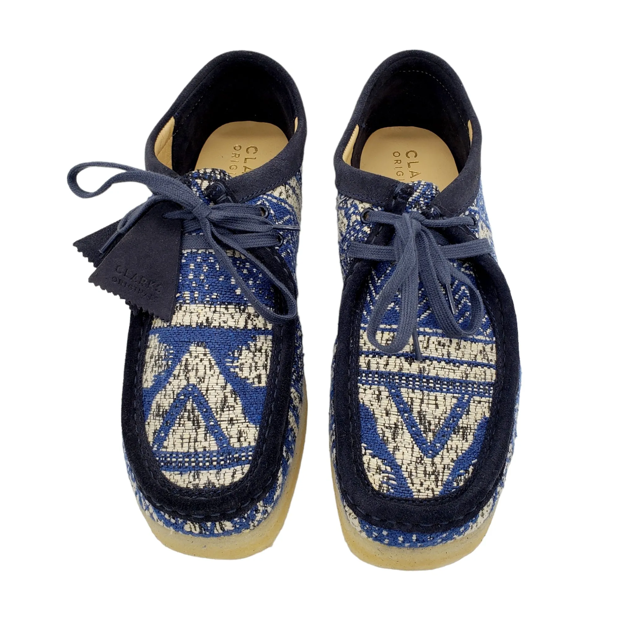 Clarks Wallabies Blue & White Tapestry Boots