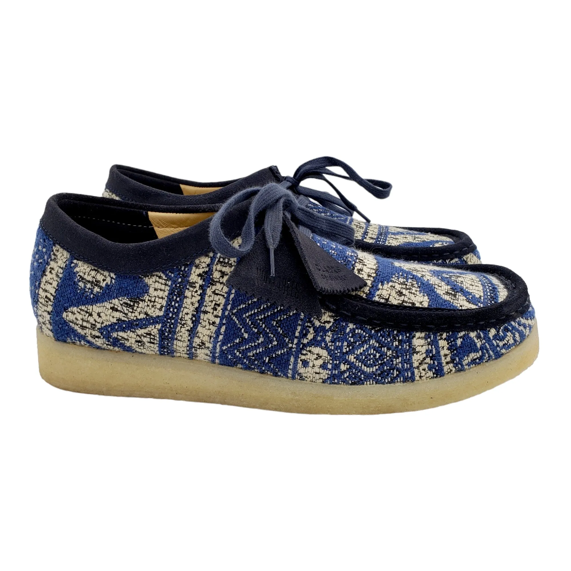 Clarks Wallabies Blue & White Tapestry Boots