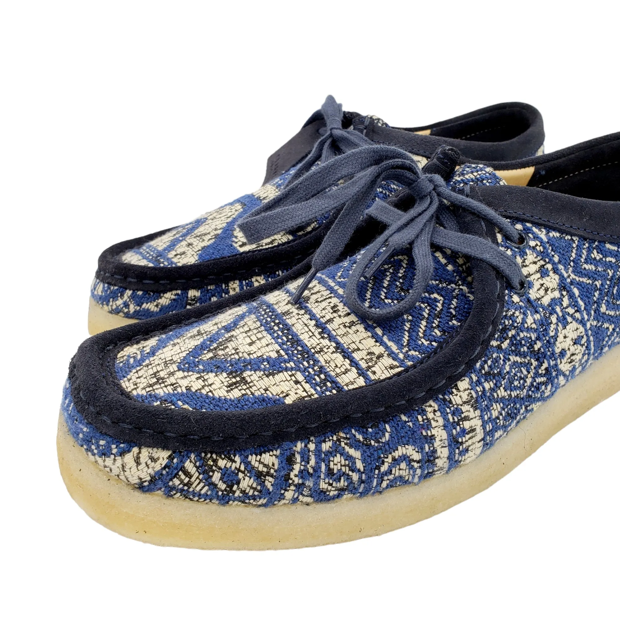 Clarks Wallabies Blue & White Tapestry Boots