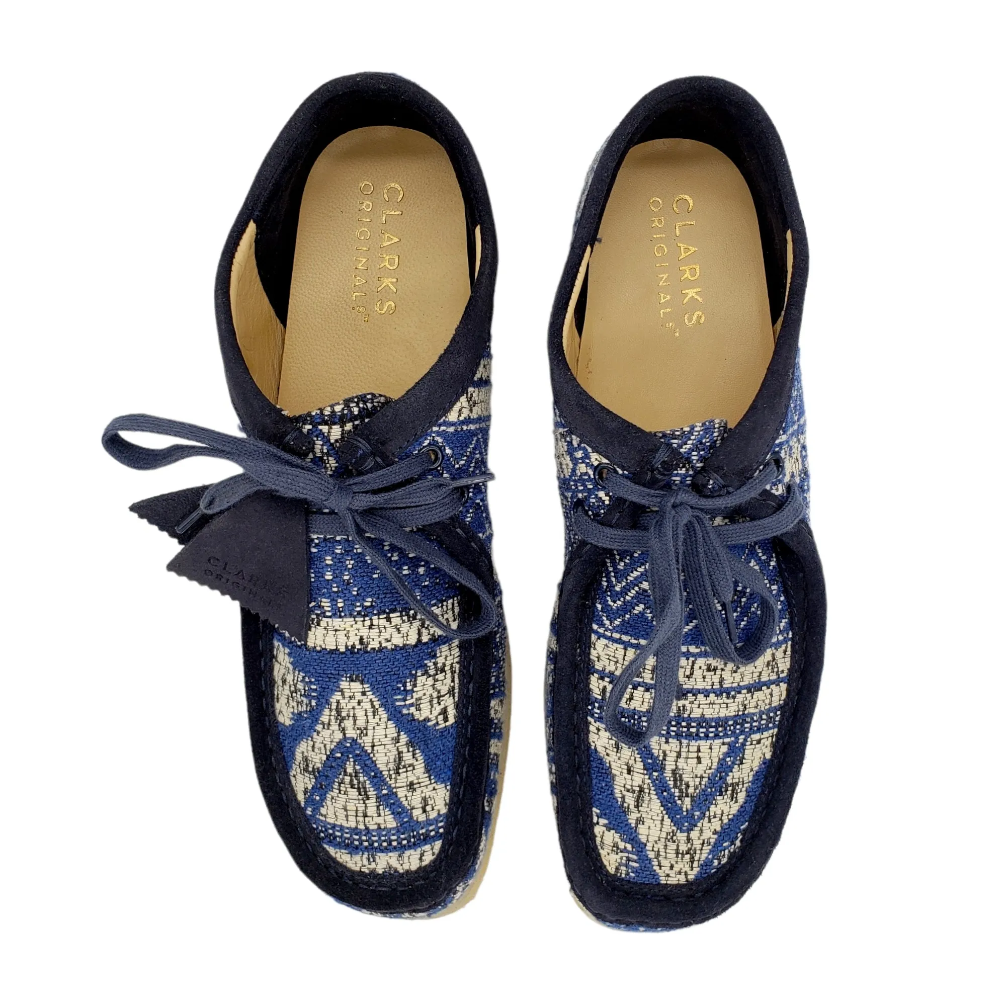 Clarks Wallabies Blue & White Tapestry Boots