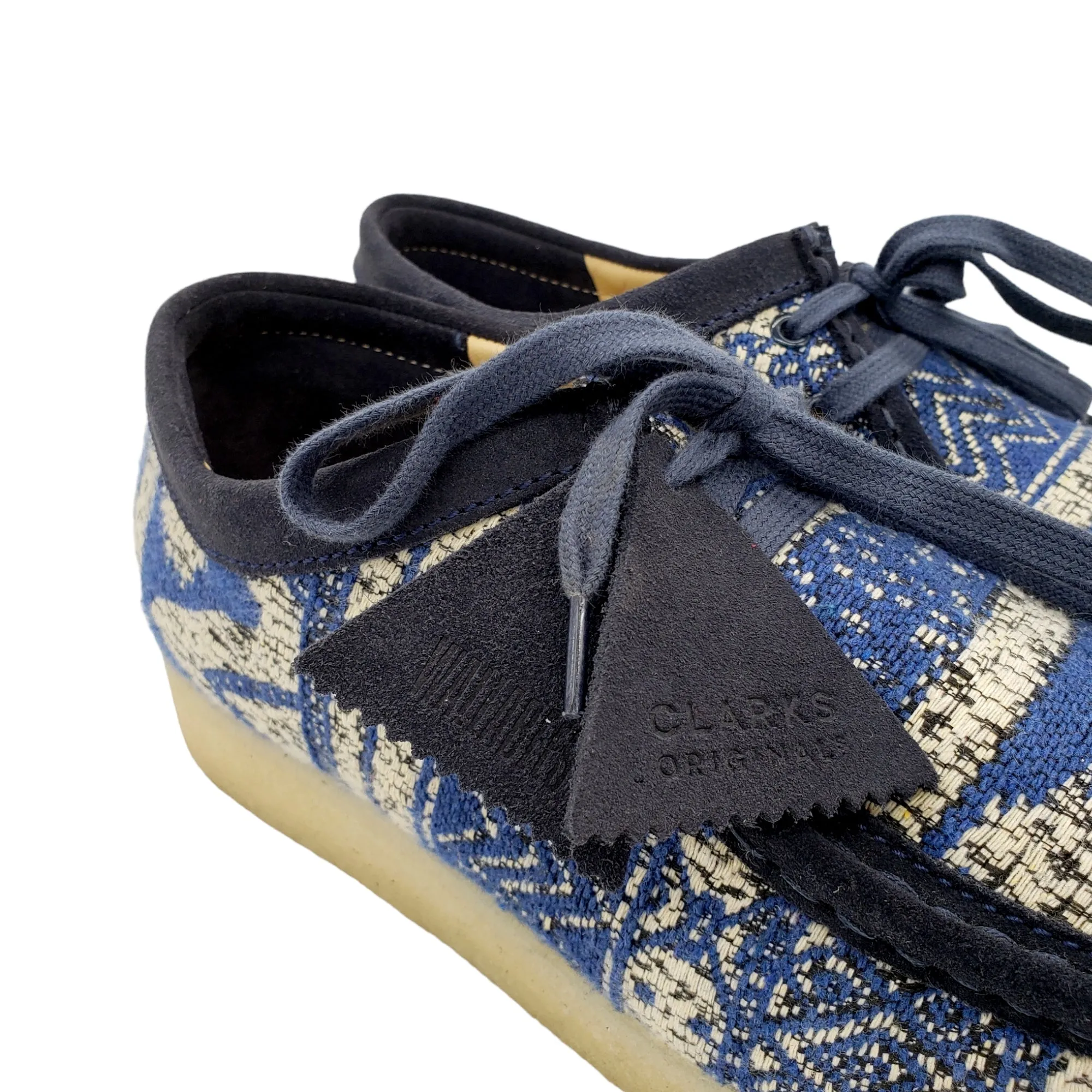 Clarks Wallabies Blue & White Tapestry Boots