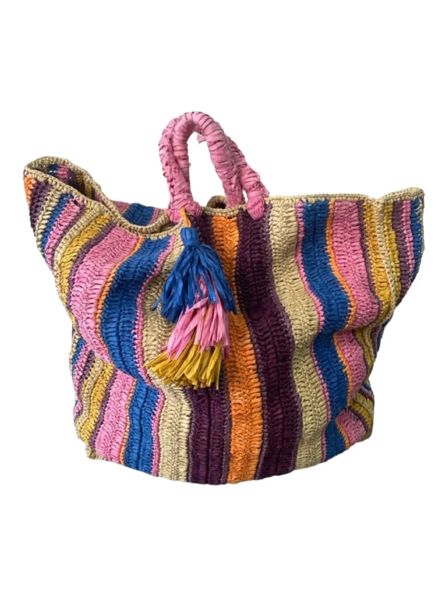 Cleobella striped Raffia Tote Tassel Trim Bag