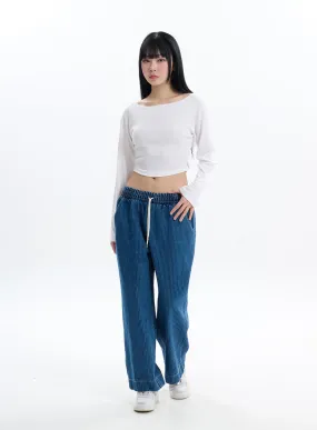 Corduroy Pants with Elastic Waistband IF413