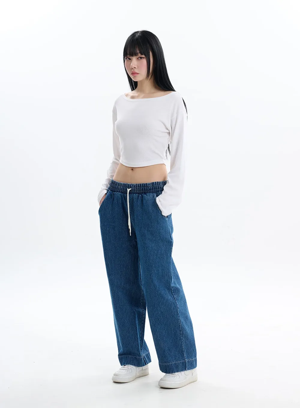 Corduroy Pants with Elastic Waistband IF413