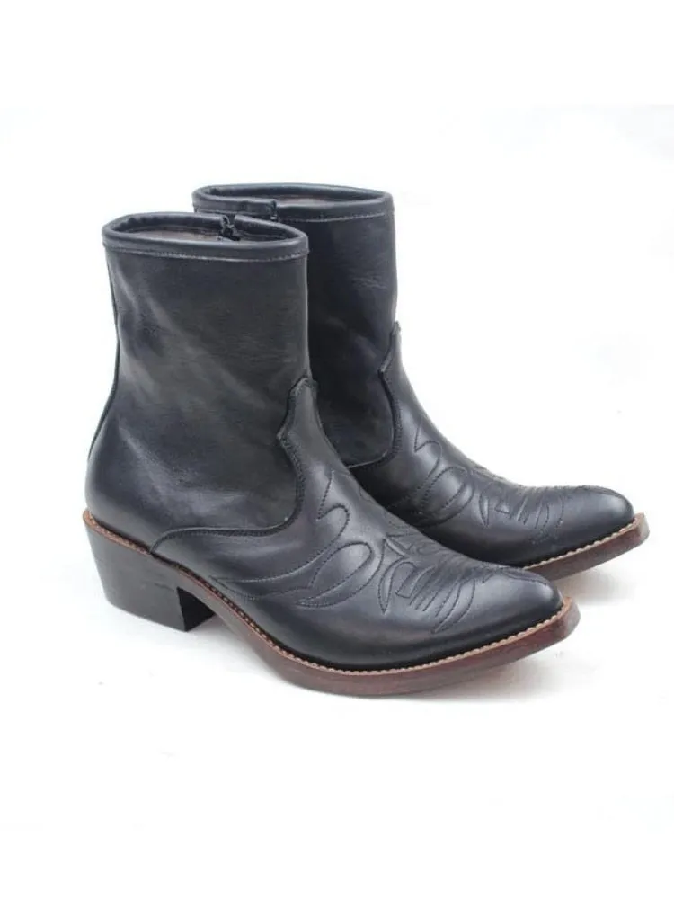 Cowboy Pointed Toe Leather Chelsea Ankle Boots for Men