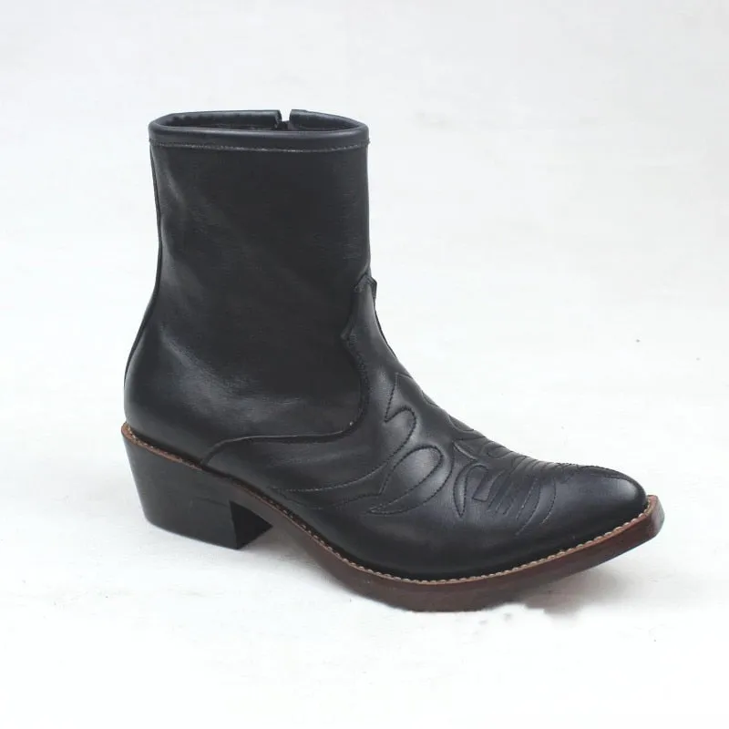 Cowboy Pointed Toe Leather Chelsea Ankle Boots for Men