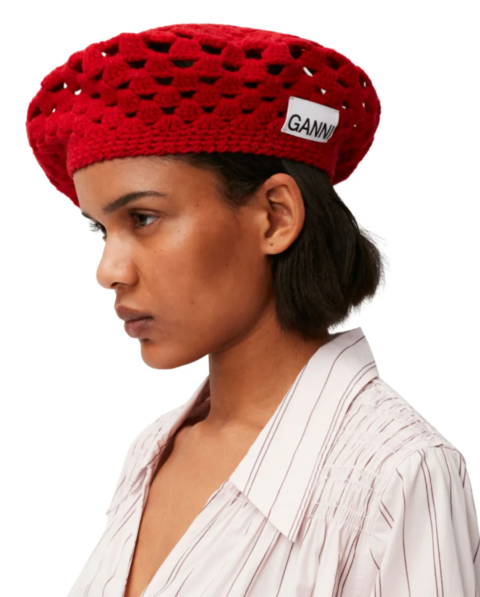 Crochet Wool Beret - Fiery Red - Buy Online