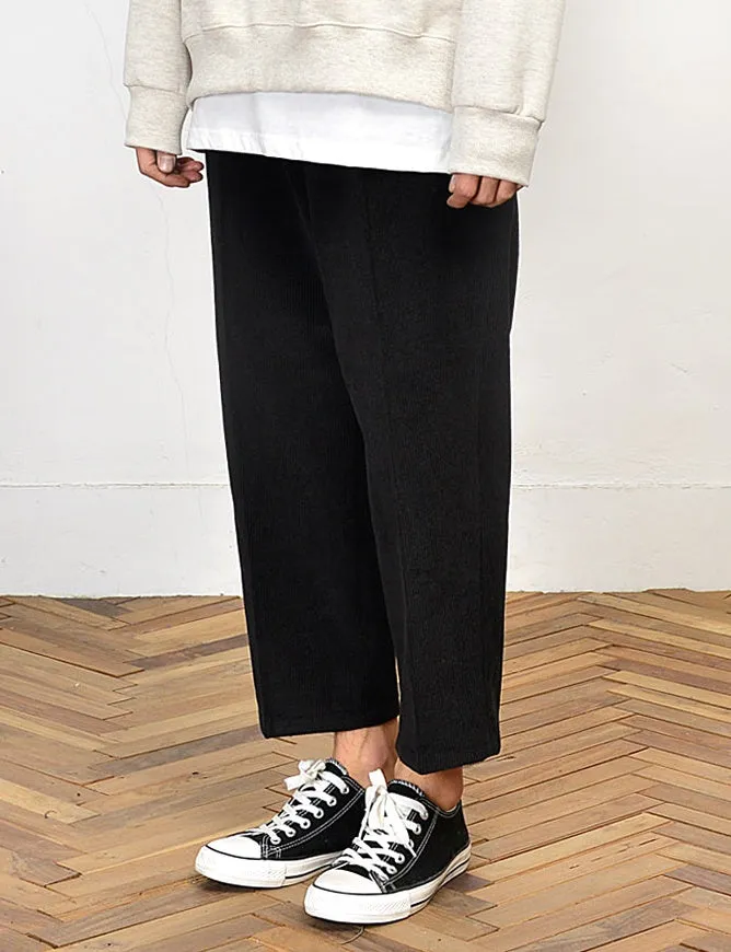 Cropped Corduroy Trousers for Men - Formal and Casual Korean Style Pants - Trendy Kpop-inspired Waistband