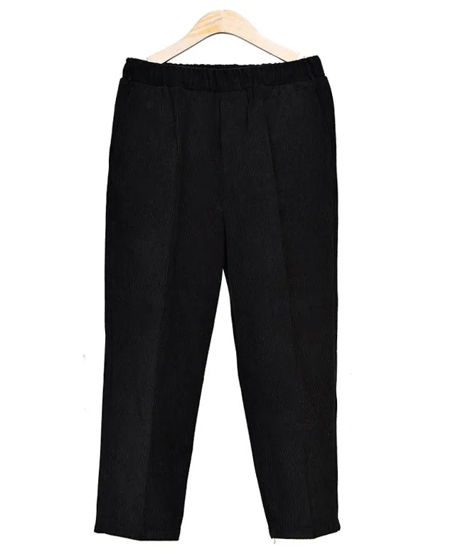 Cropped Corduroy Trousers for Men - Formal and Casual Korean Style Pants - Trendy Kpop-inspired Waistband