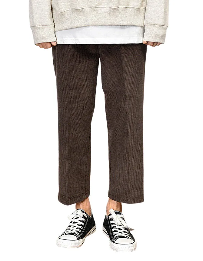 Cropped Corduroy Trousers for Men - Formal and Casual Korean Style Pants - Trendy Kpop-inspired Waistband