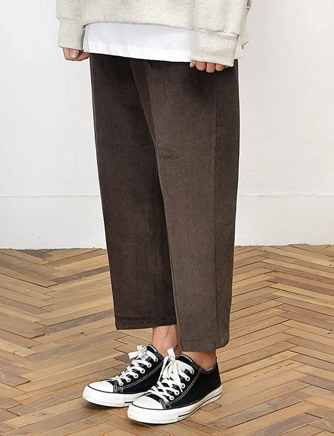 Cropped Corduroy Trousers for Men - Formal and Casual Korean Style Pants - Trendy Kpop-inspired Waistband