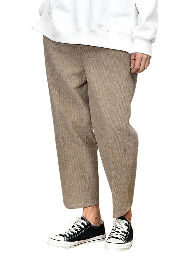 Cropped Corduroy Trousers for Men - Formal and Casual Korean Style Pants - Trendy Kpop-inspired Waistband