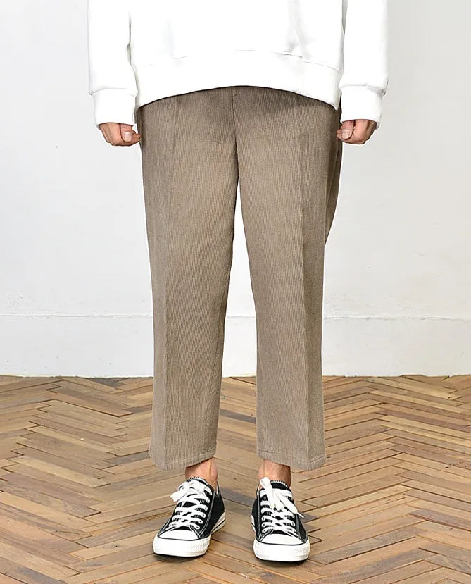 Cropped Corduroy Trousers for Men - Formal and Casual Korean Style Pants - Trendy Kpop-inspired Waistband