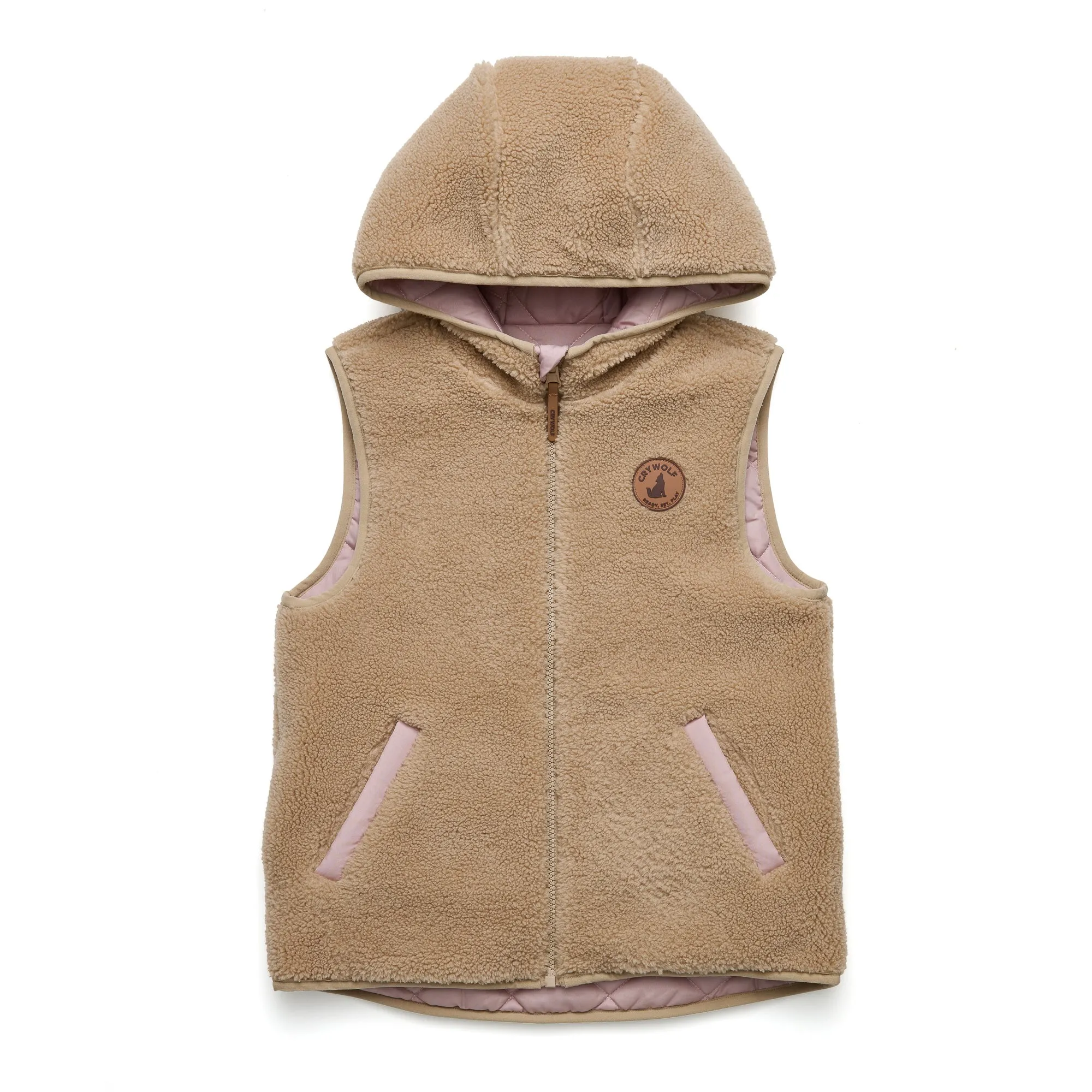 Crywolf Yeti Hooded Vest - Dusty Pink/Camel