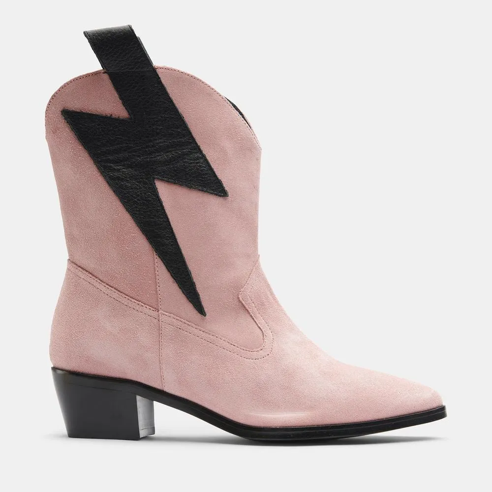 Customizable Pink/Black Suede Bolt Western Boots - Handcrafted