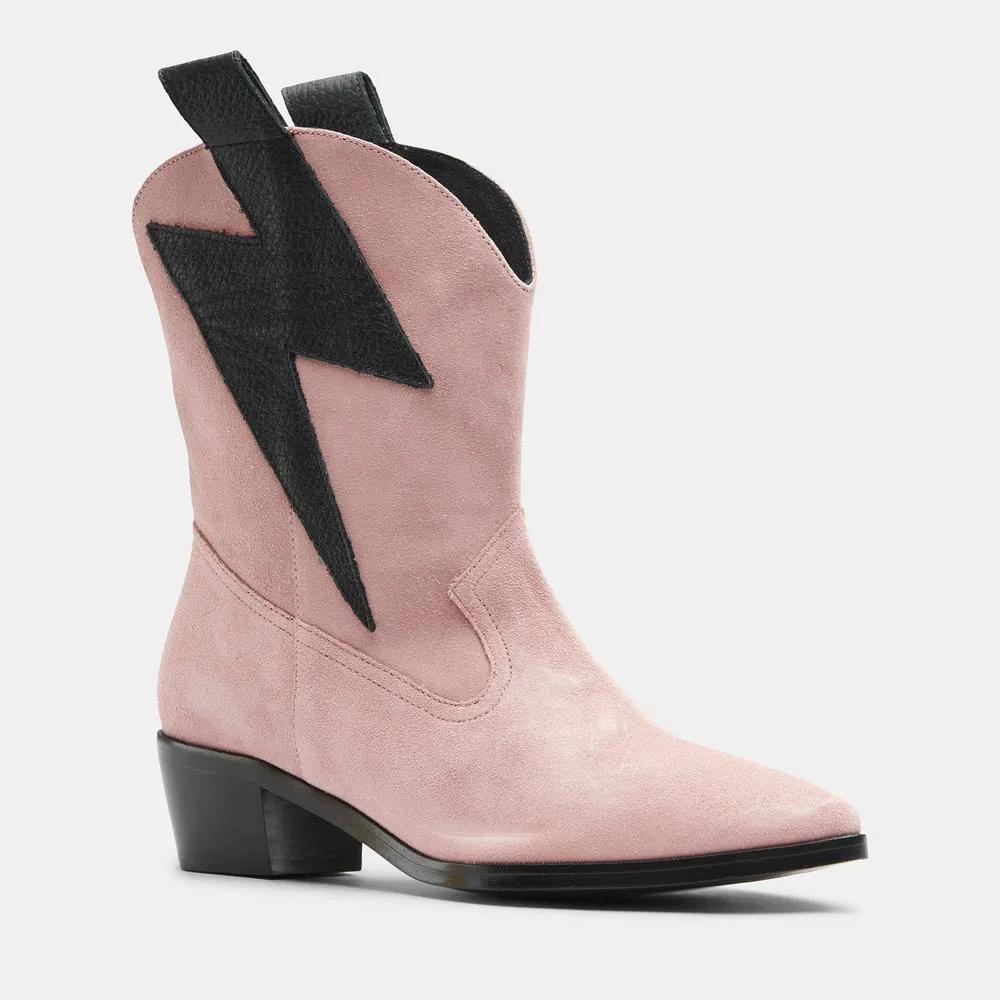 Customizable Pink/Black Suede Bolt Western Boots - Handcrafted