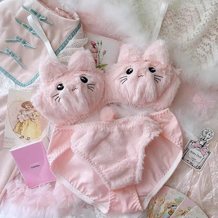 Cute Cat Pink Plush Underwear