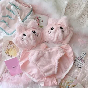 Cute Cat Pink Plush Underwear