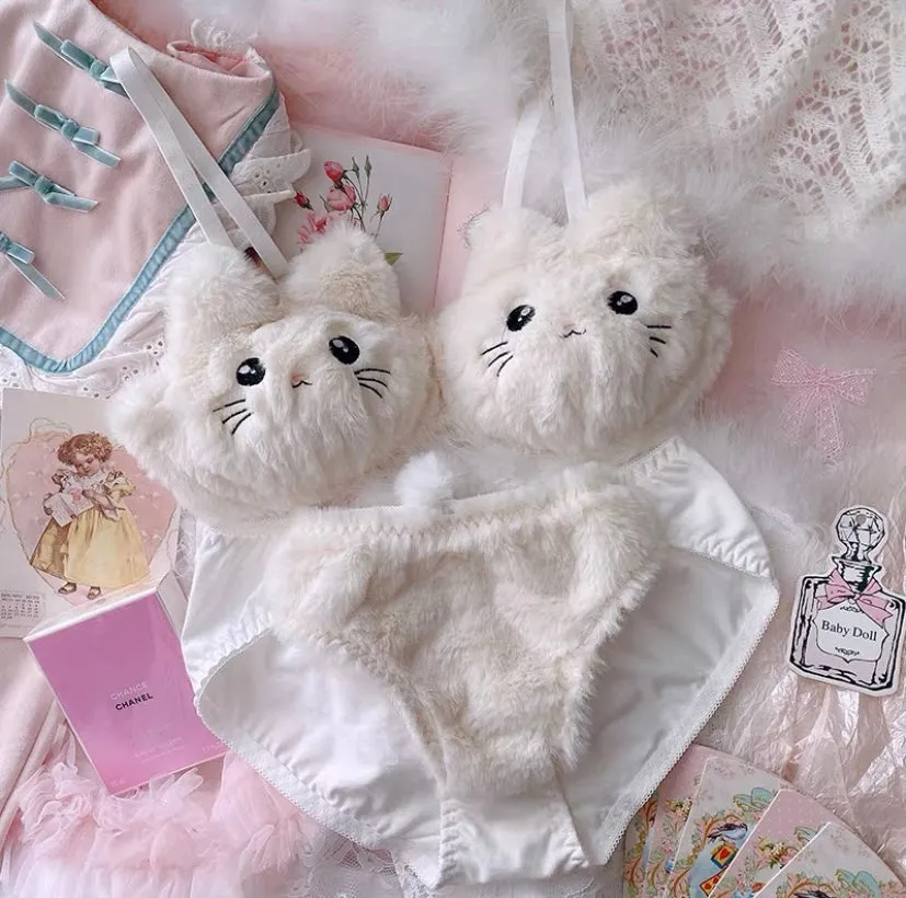 Cute Cat Pink Plush Underwear