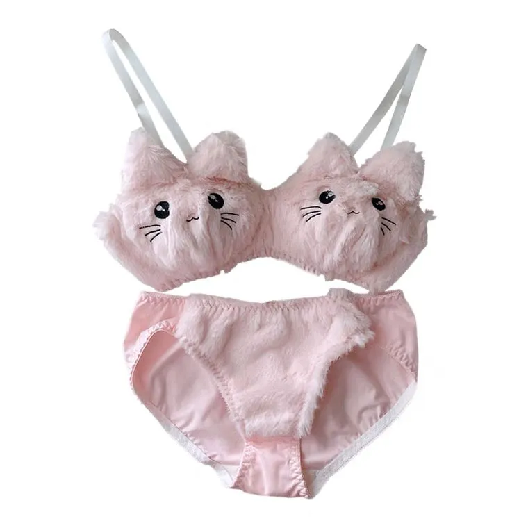 Cute Cat Pink Plush Underwear