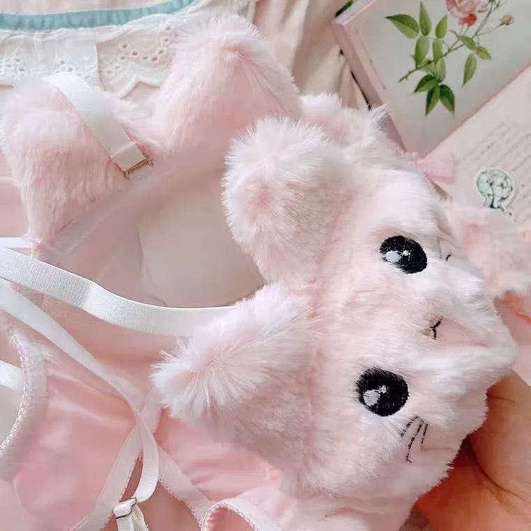 Cute Cat Pink Plush Underwear