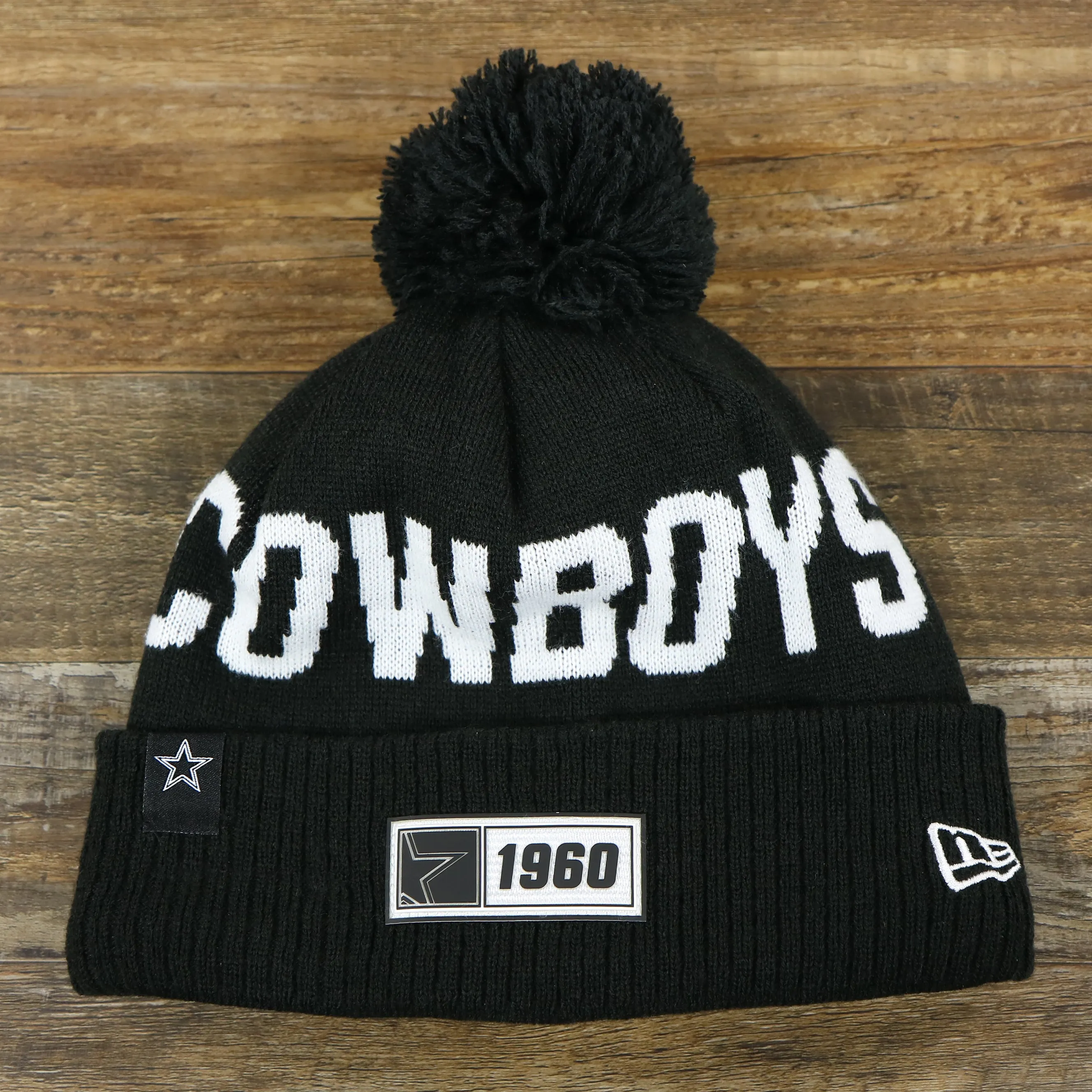 Dallas Cowboys Rubber Cowboys 1960 Patch Pom Pom Winter Beanie - Black