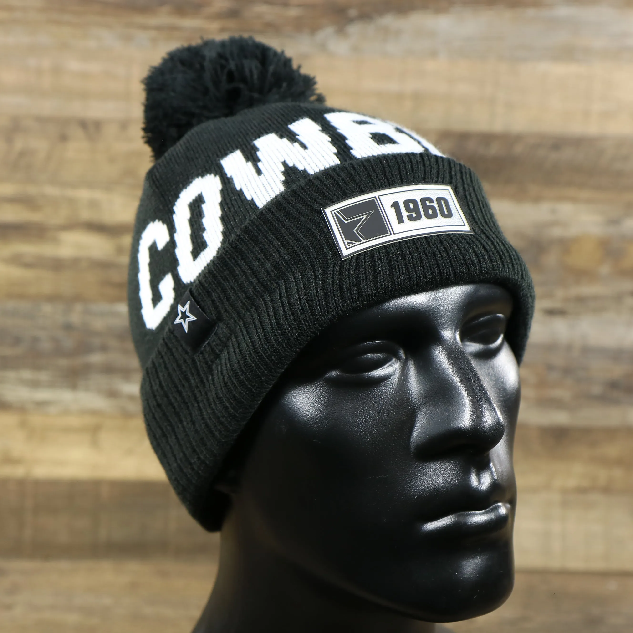 Dallas Cowboys Rubber Cowboys 1960 Patch Pom Pom Winter Beanie - Black