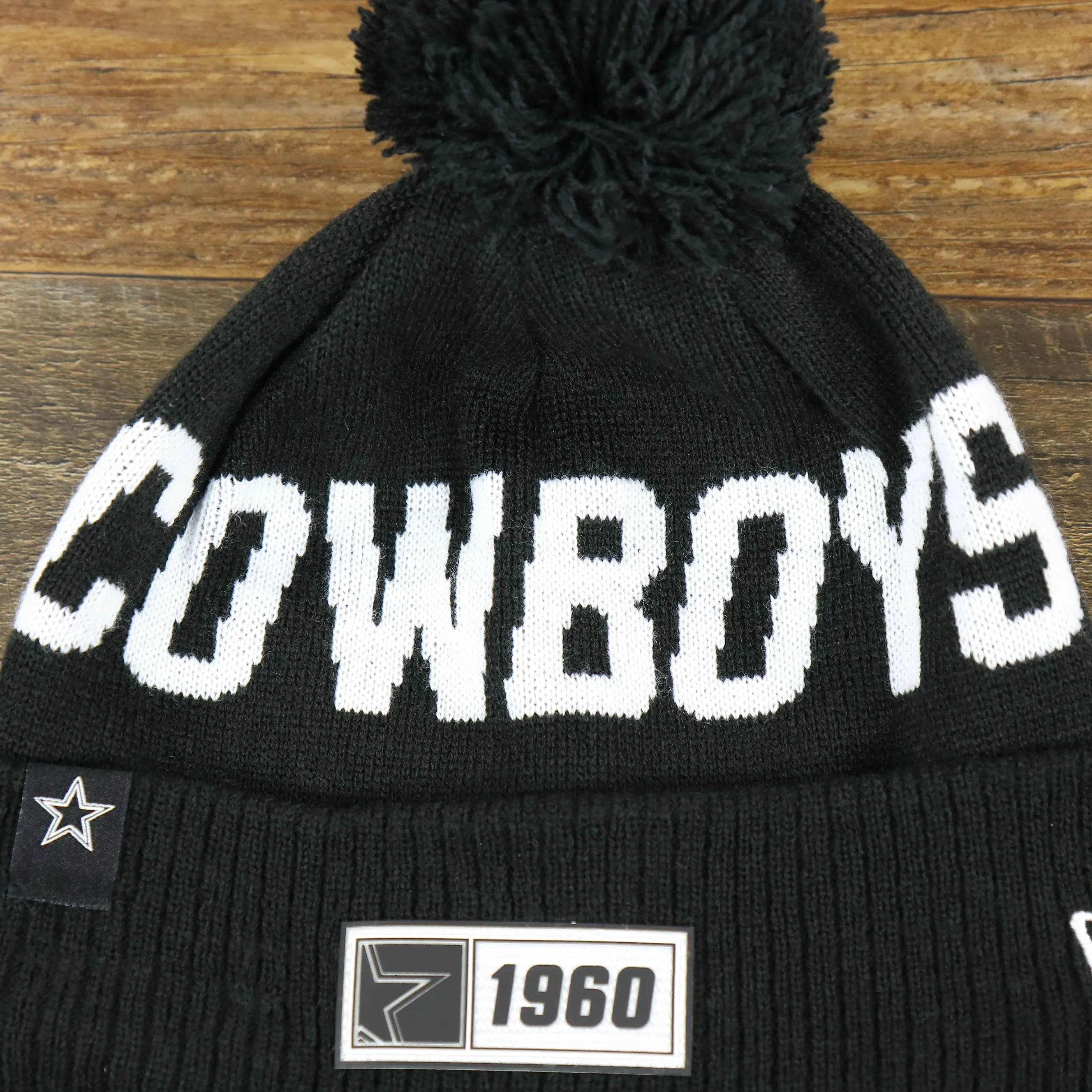 Dallas Cowboys Rubber Cowboys 1960 Patch Pom Pom Winter Beanie - Black