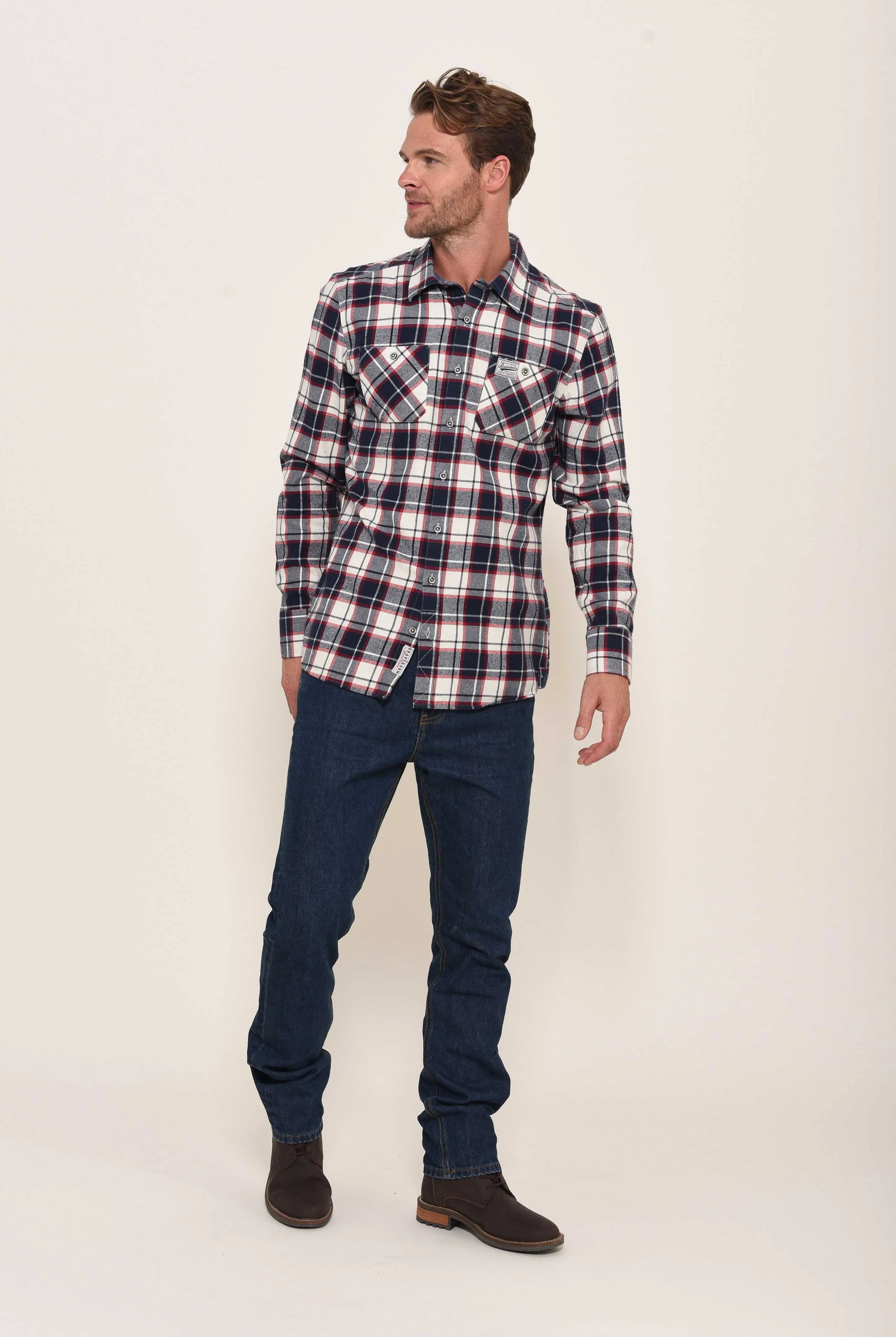 Ecru flannel check shirt