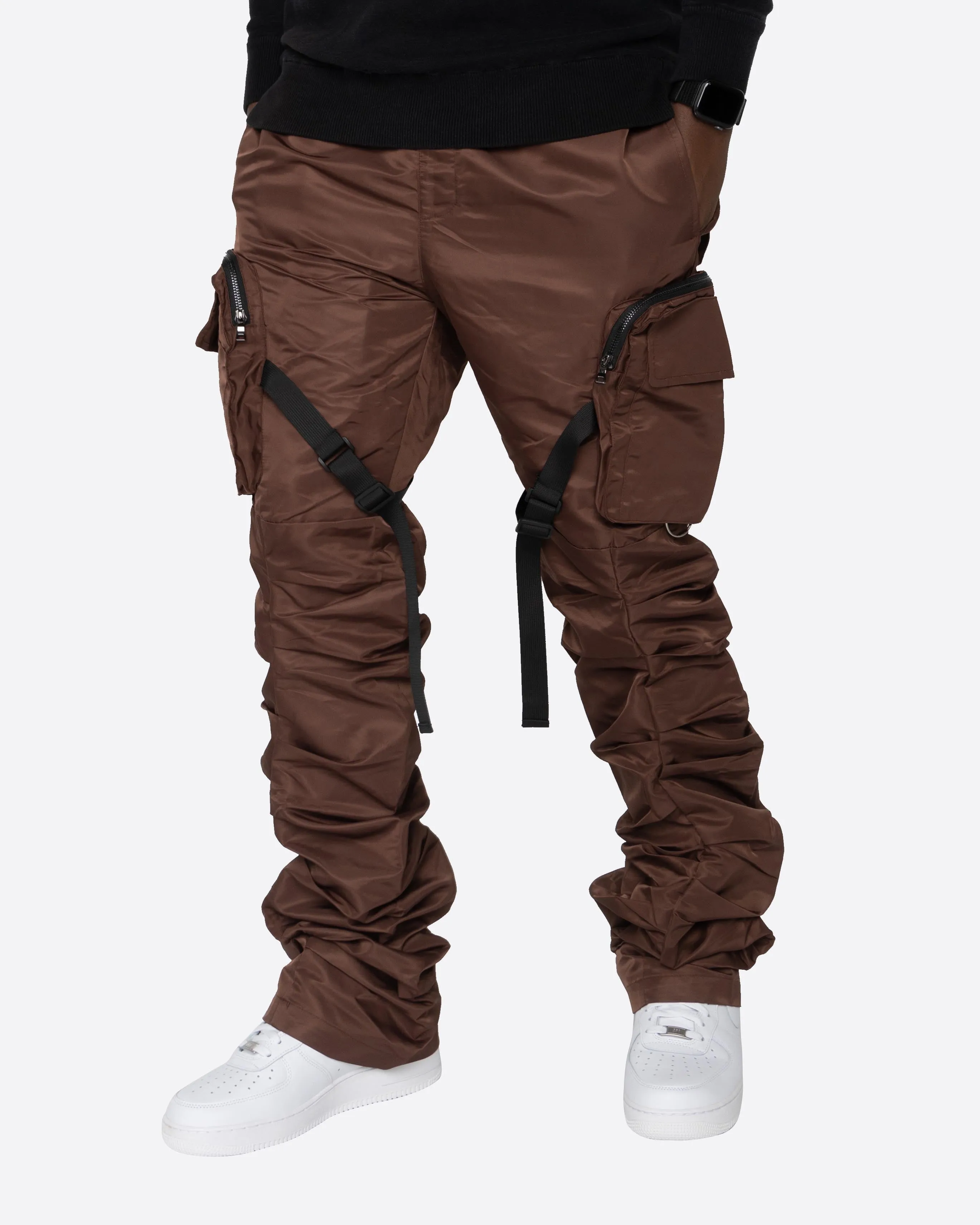 EPTM Brown Stacked Flare Cargo Pants