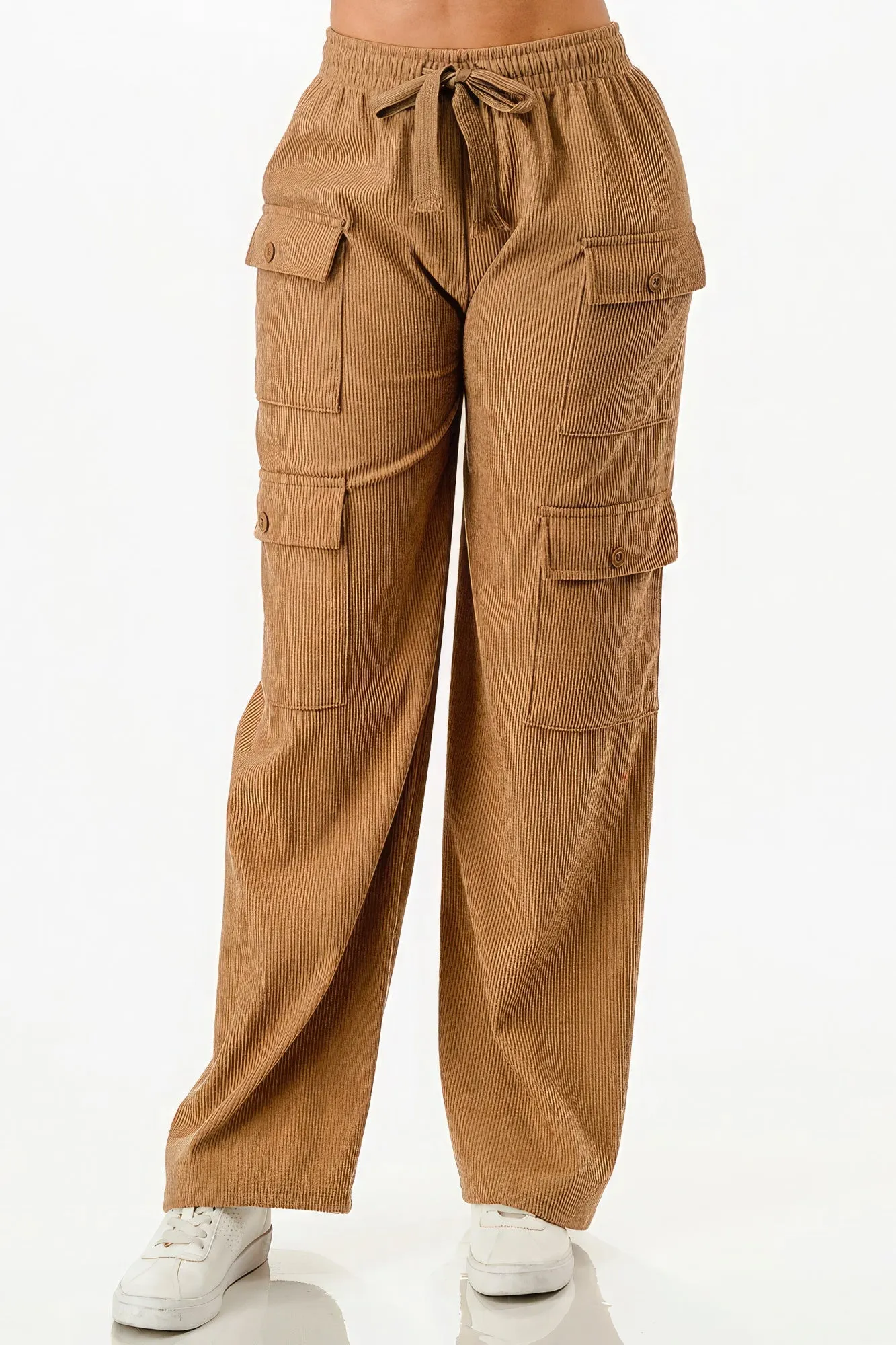 Front Tie Corduroy Cargo Pants