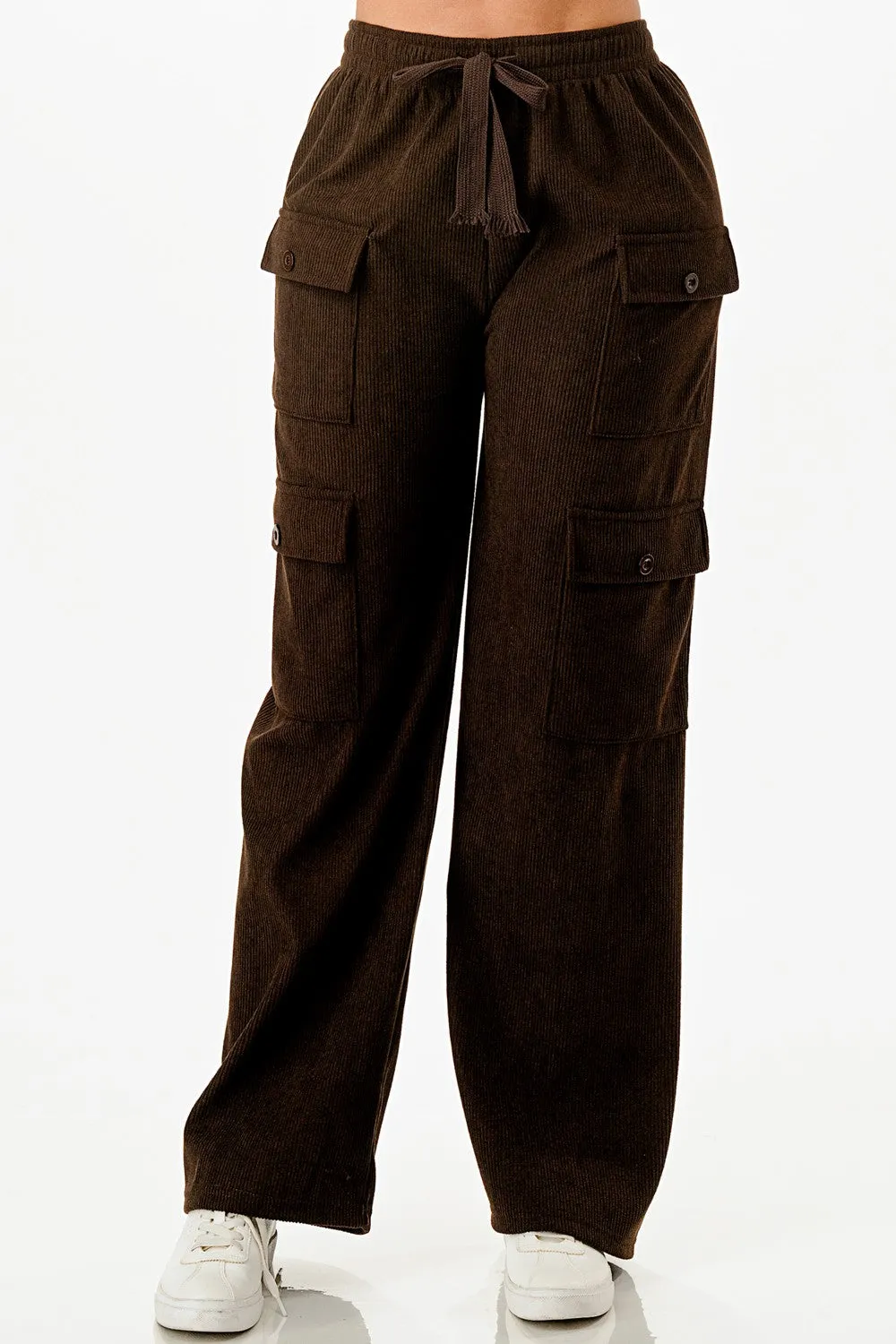 Front Tie Corduroy Cargo Pants