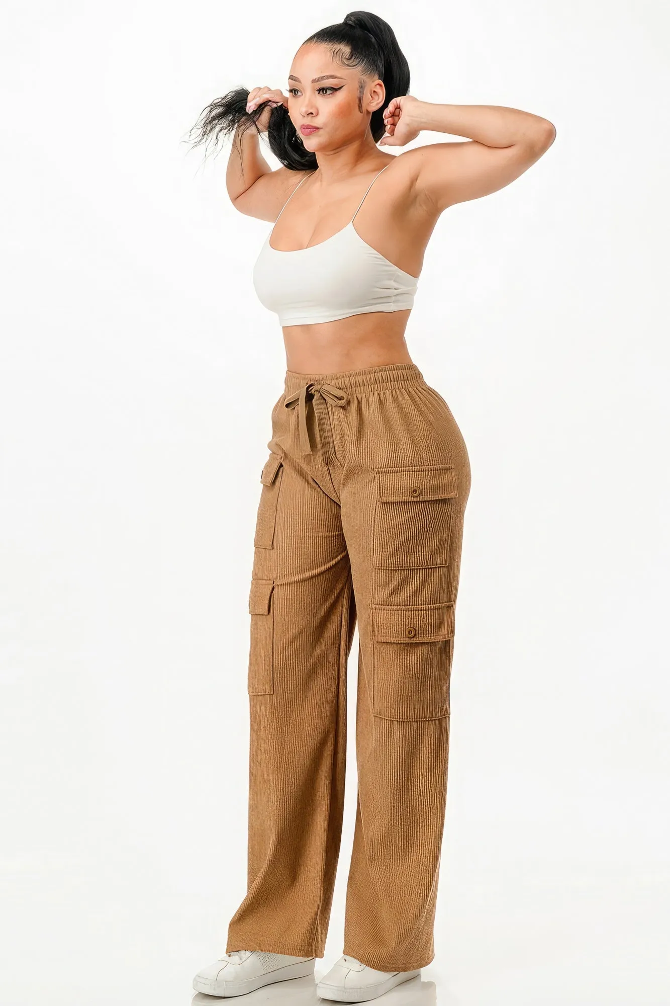 Front Tie Corduroy Cargo Pants