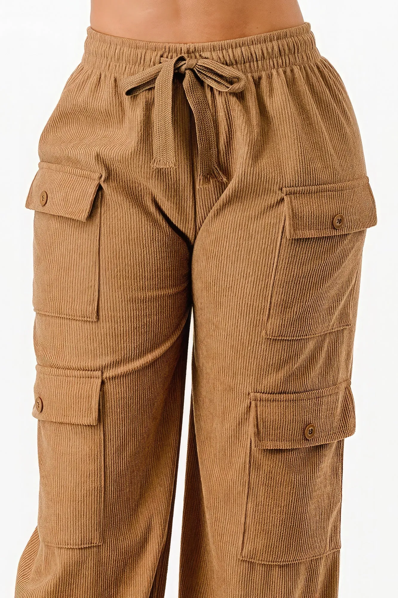 Front Tie Corduroy Cargo Pants