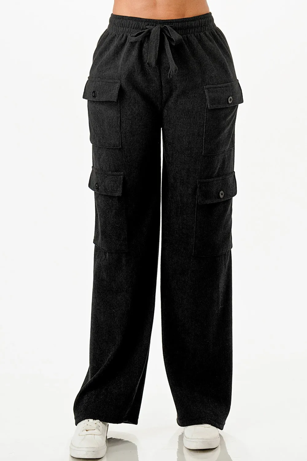 Front Tie Corduroy Cargo Pants