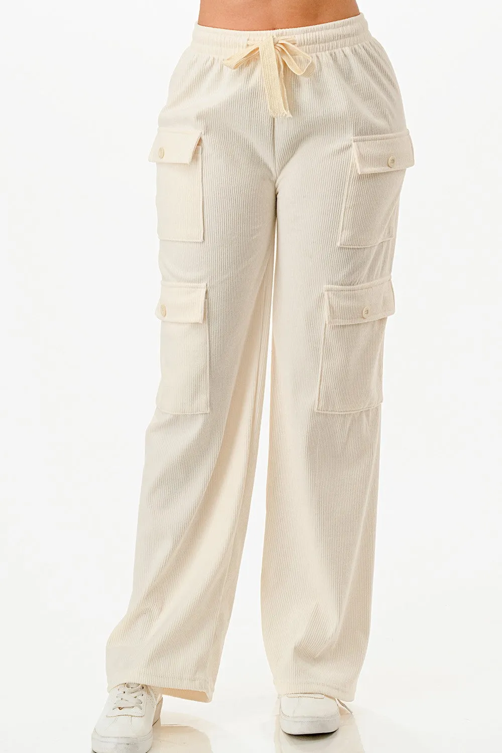 Front Tie Corduroy Cargo Pants