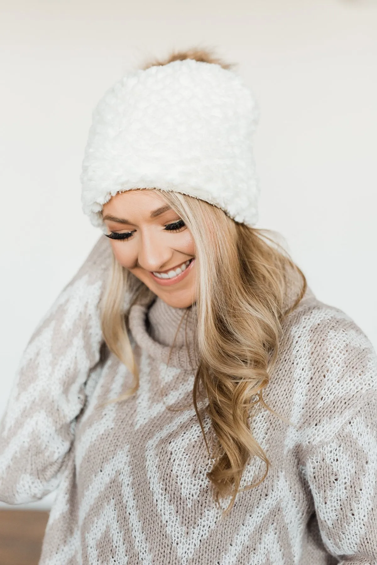 Fuzzy Ivory Pom Beanie