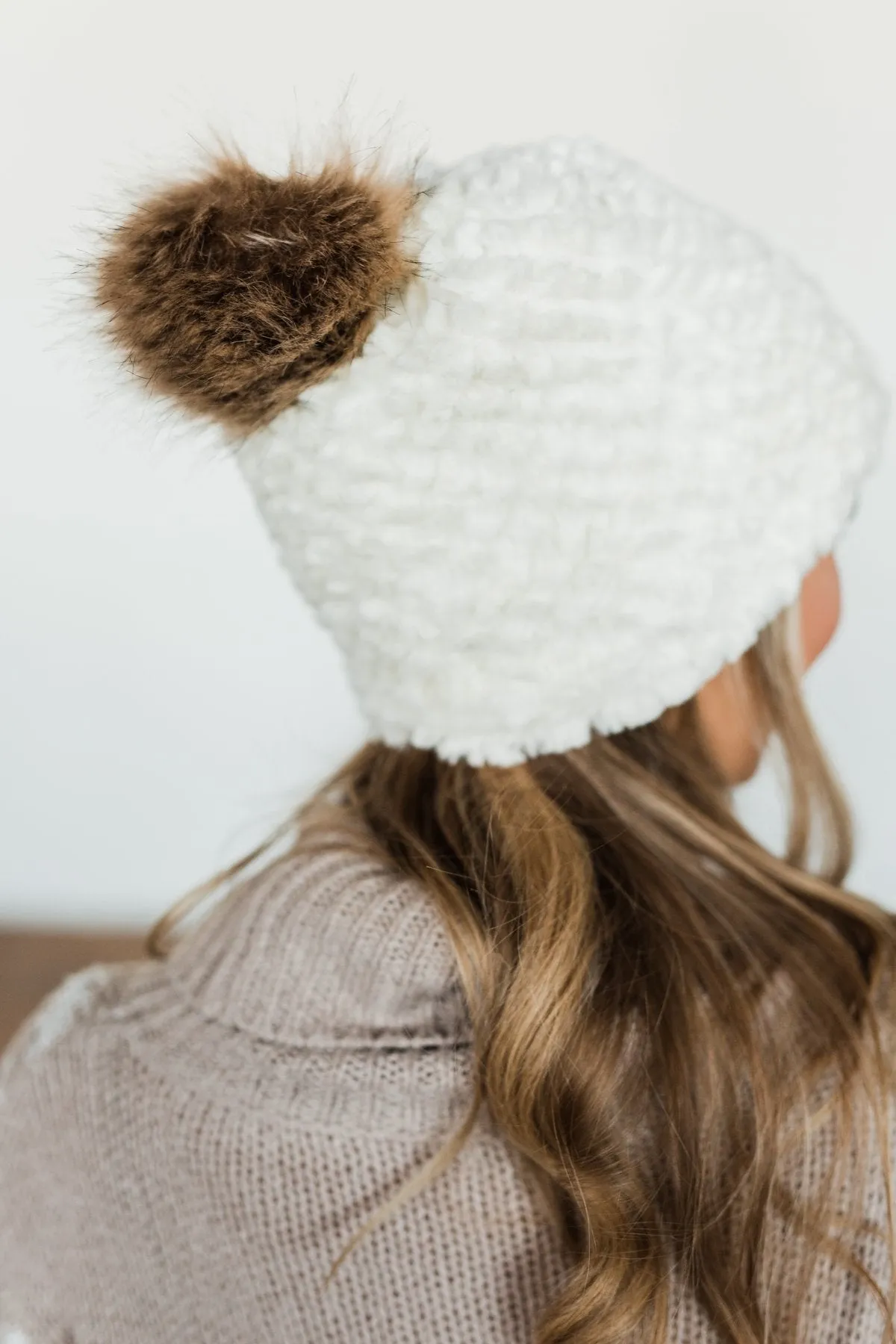 Fuzzy Ivory Pom Beanie