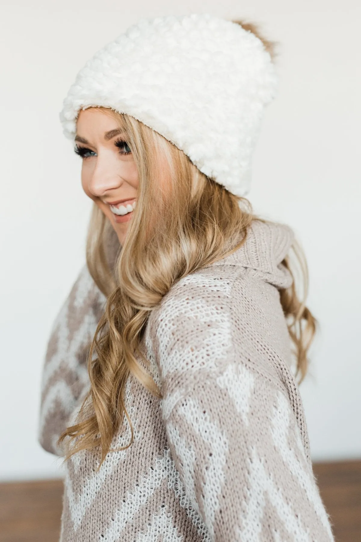 Fuzzy Ivory Pom Beanie