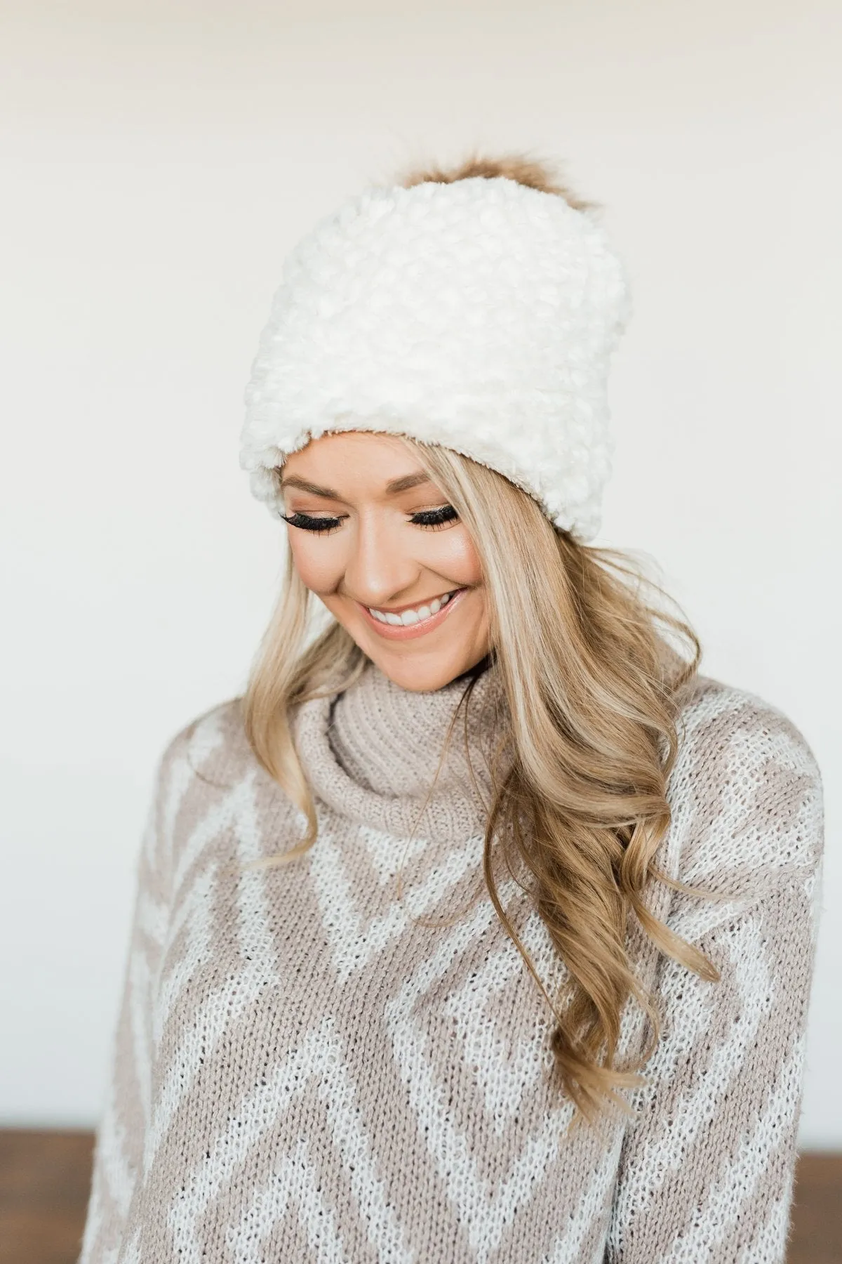 Fuzzy Ivory Pom Beanie