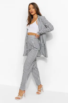 Gingham Blazer And Self Fabric Belted Pants