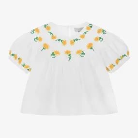 Girls White Linen Sunflower Blouse