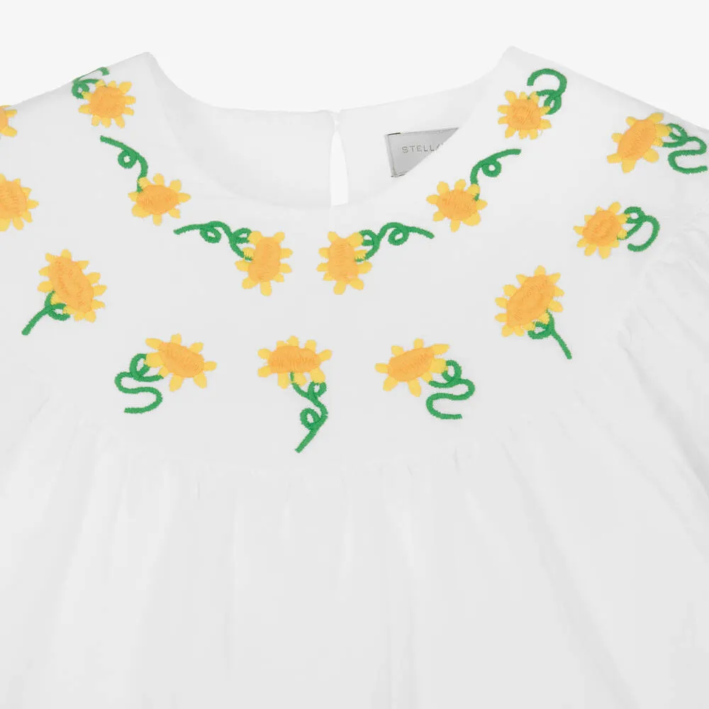 Girls White Linen Sunflower Blouse