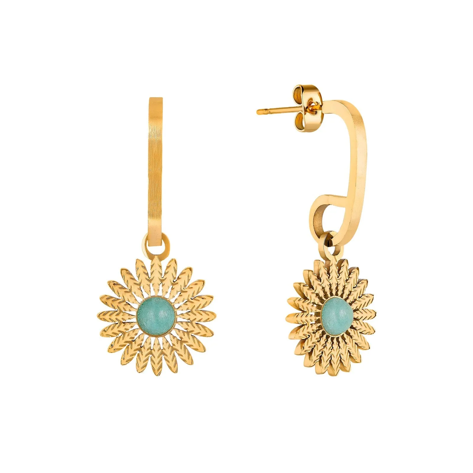 Gold Dangling Sunflower Earrings