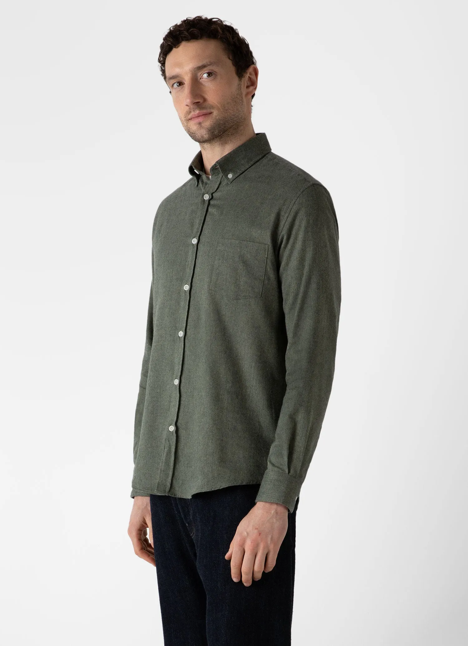 Green Melange Men's Button Down Flannel Shirt