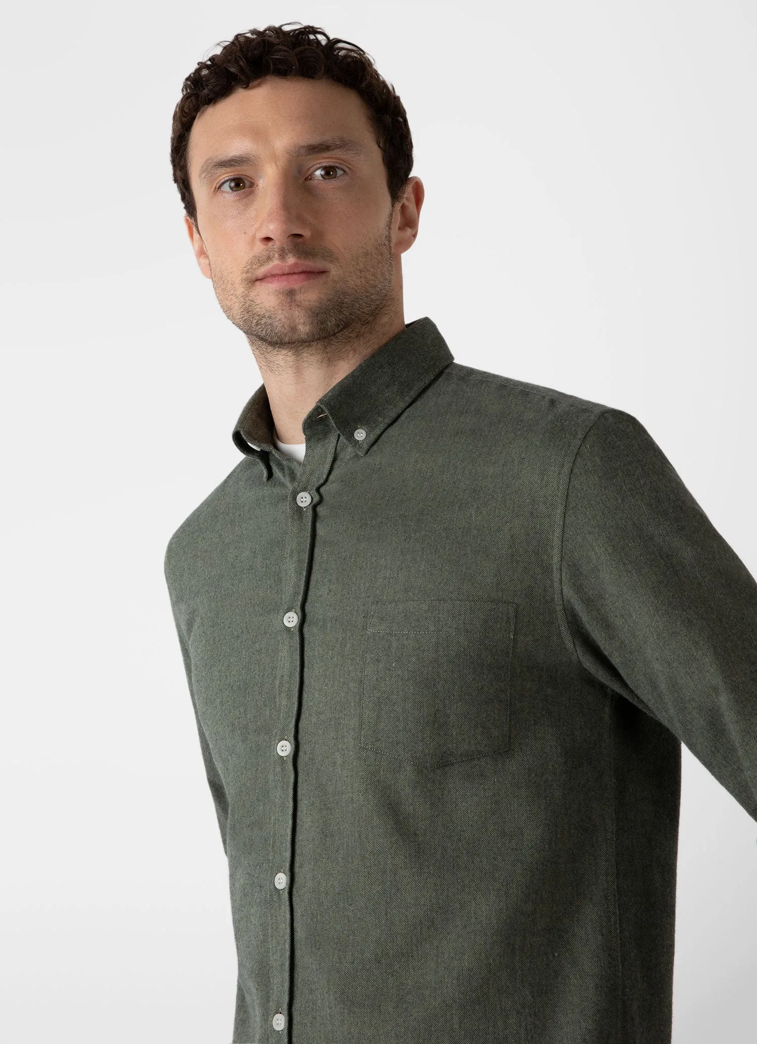 Green Melange Men's Button Down Flannel Shirt