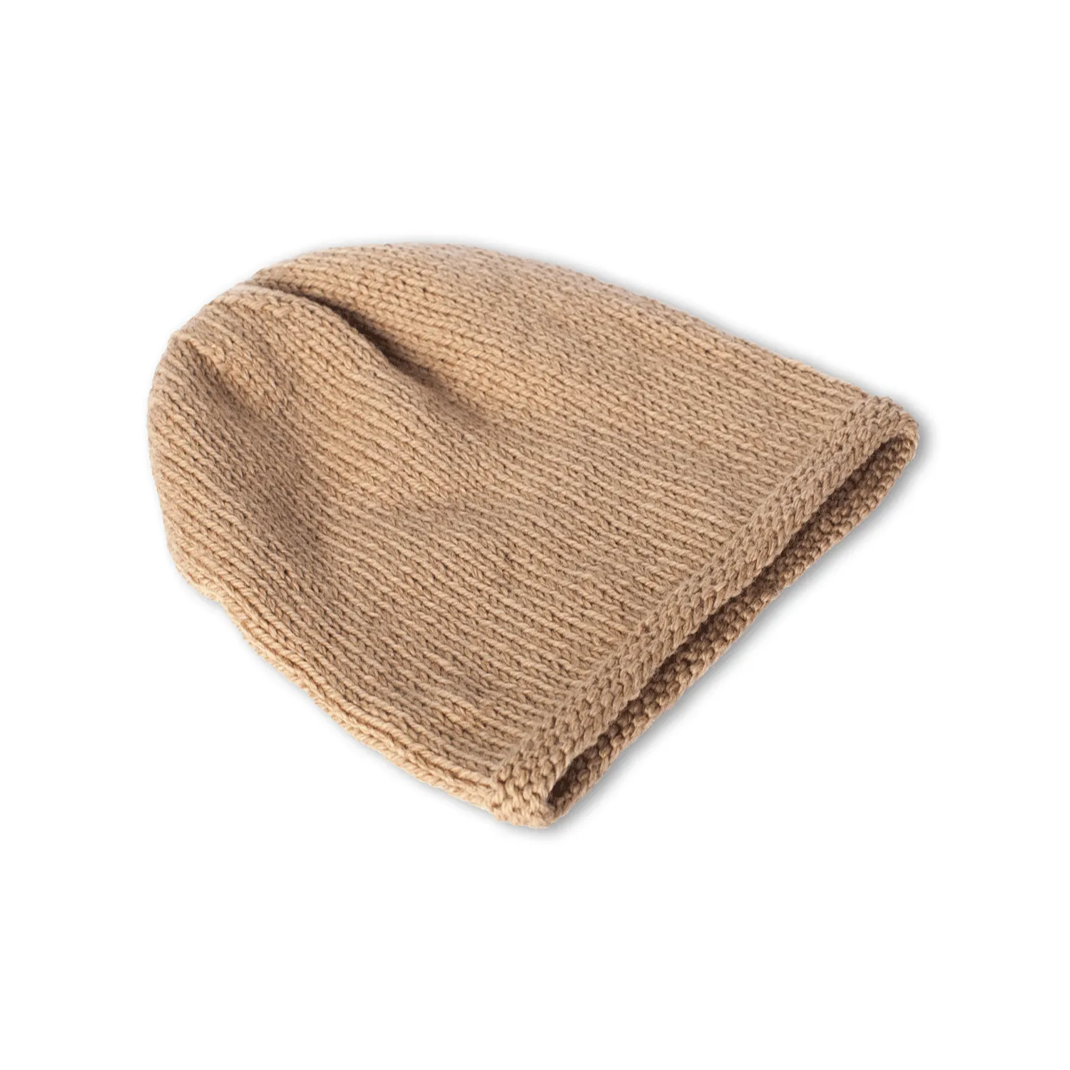 Hand-Knitted Wool Beanie - Light Brown